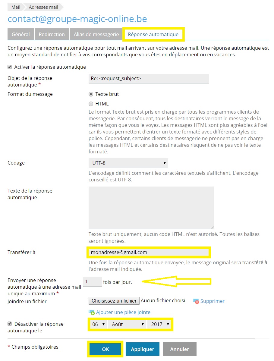 réponse automatique