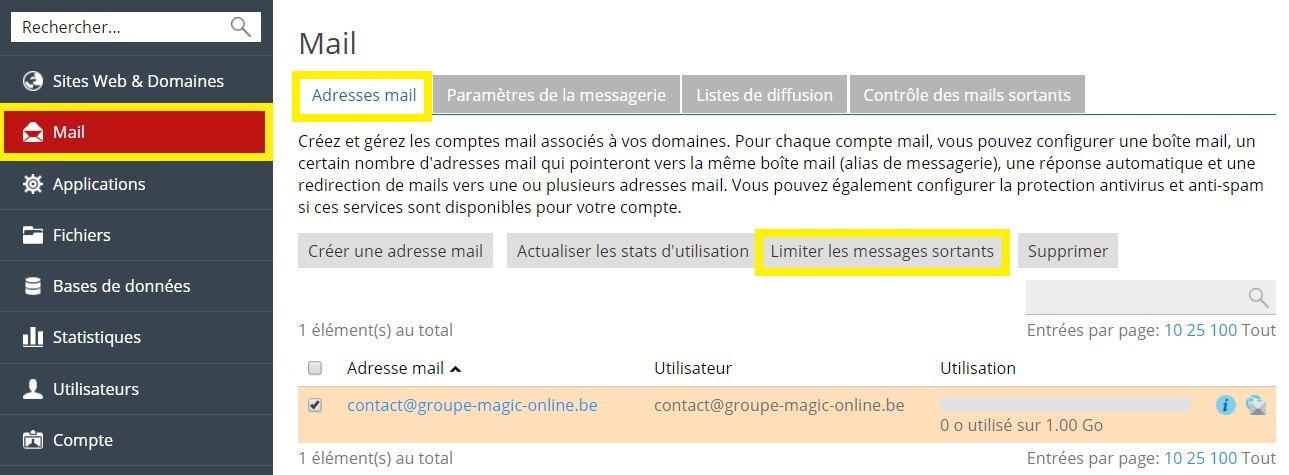 Limiter les messages sortants d’une adresse mail depuis plesk