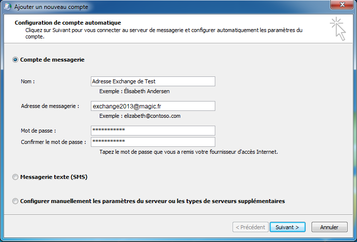 Configuration Email Exchange 2013 sur Outlook 2010 - Nouveau compte