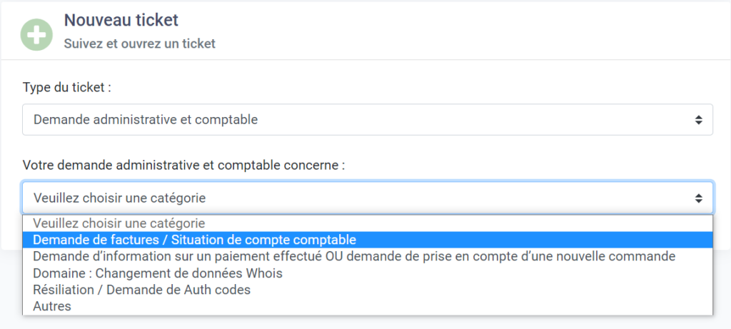Créer un ticket support - Assistance Nuxit