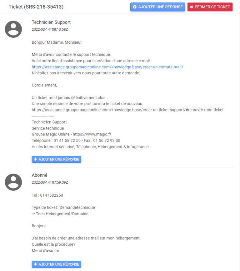 Créer un ticket support - Assistance Nuxit