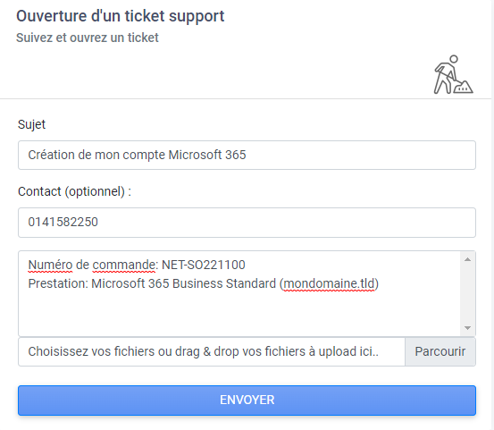 Create an order tracking ticket