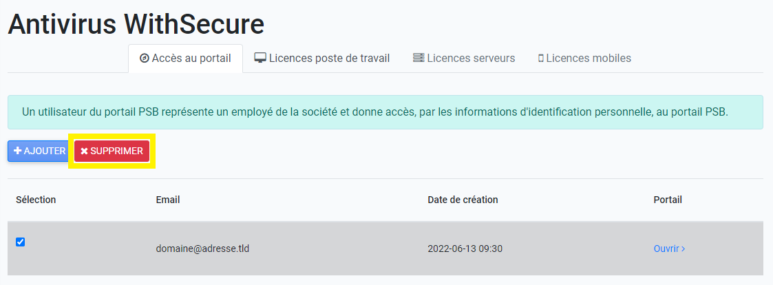 Supprimer un accès WithSecure